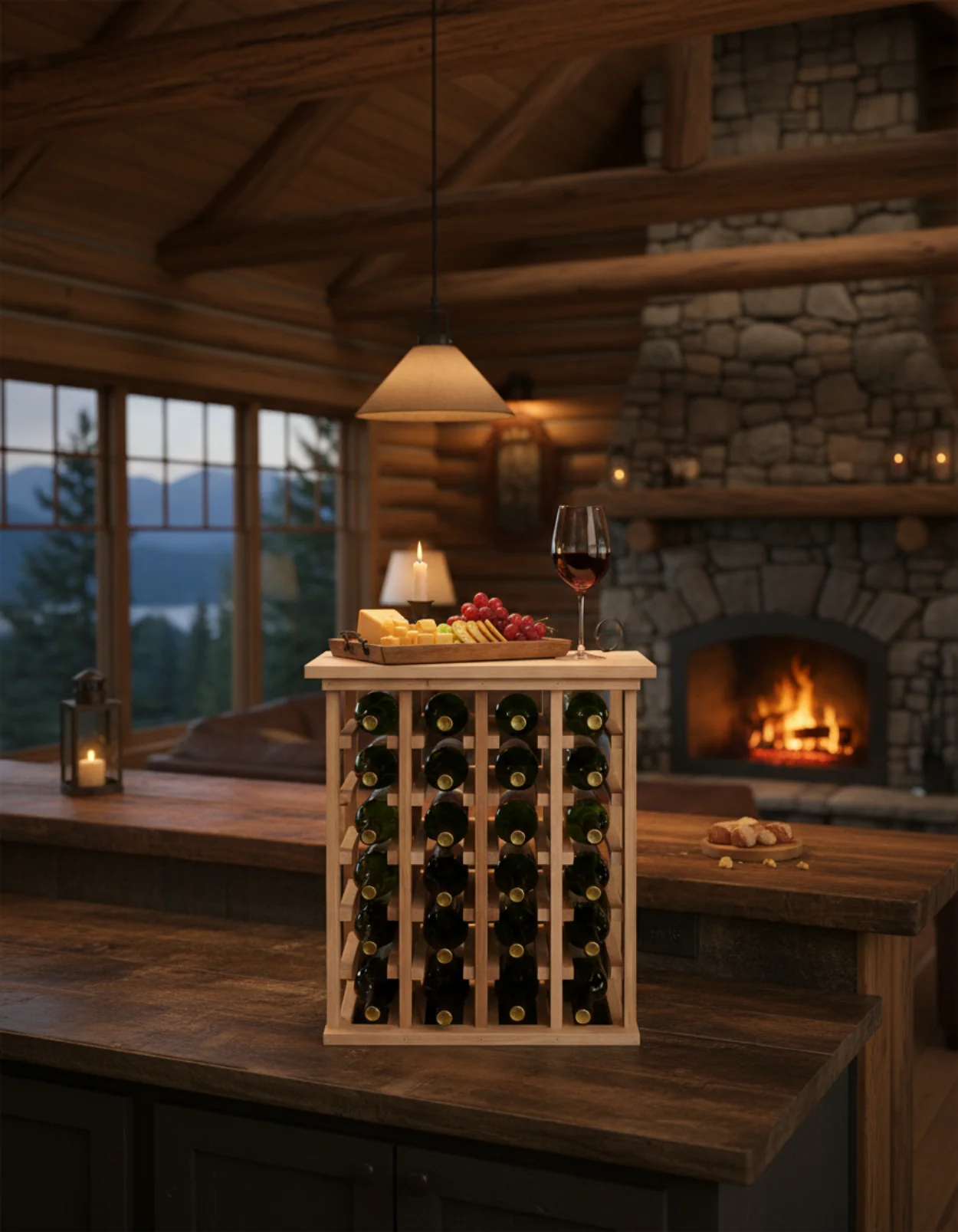 Solid Wood Handcrafted Wine Rack with Tabletop - Image 3