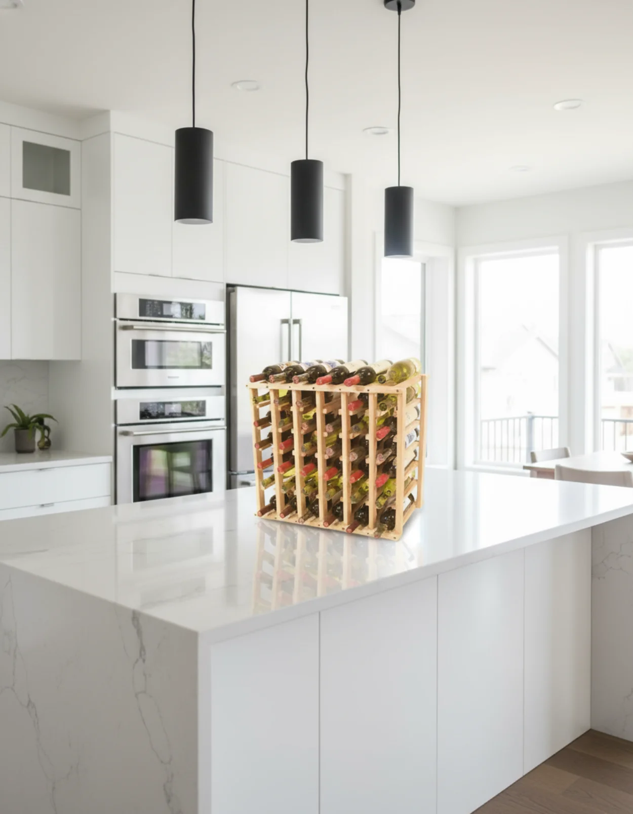 Solid Wood Wine Rack for Countertop, Closet, or Cabinet Bottle Storage and Display Holds 42 Bottles - Image 4
